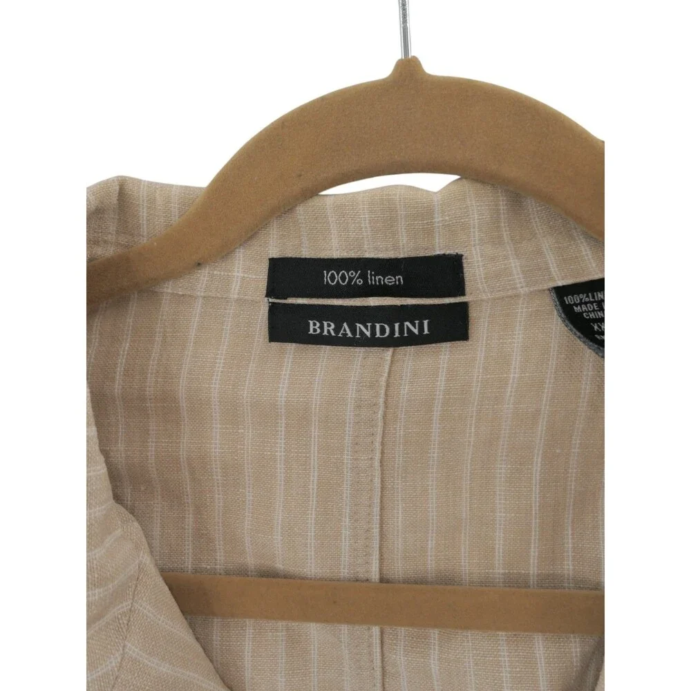 Brandini Sz XXL 100% Linen Tan Blazer White Pinstripes Relaxed Yacht Boho Hippie